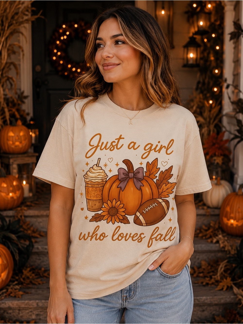 Just a Girl Who Loves Fall Graphic Tee - Cream